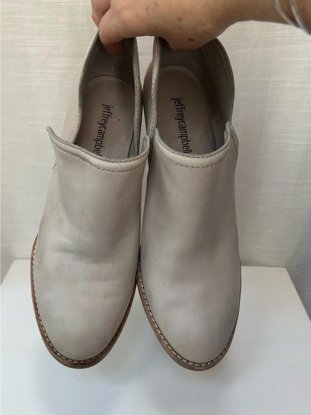 Jeffery Campbell Women's Taupe Leather Block Heel Ankle Shoe